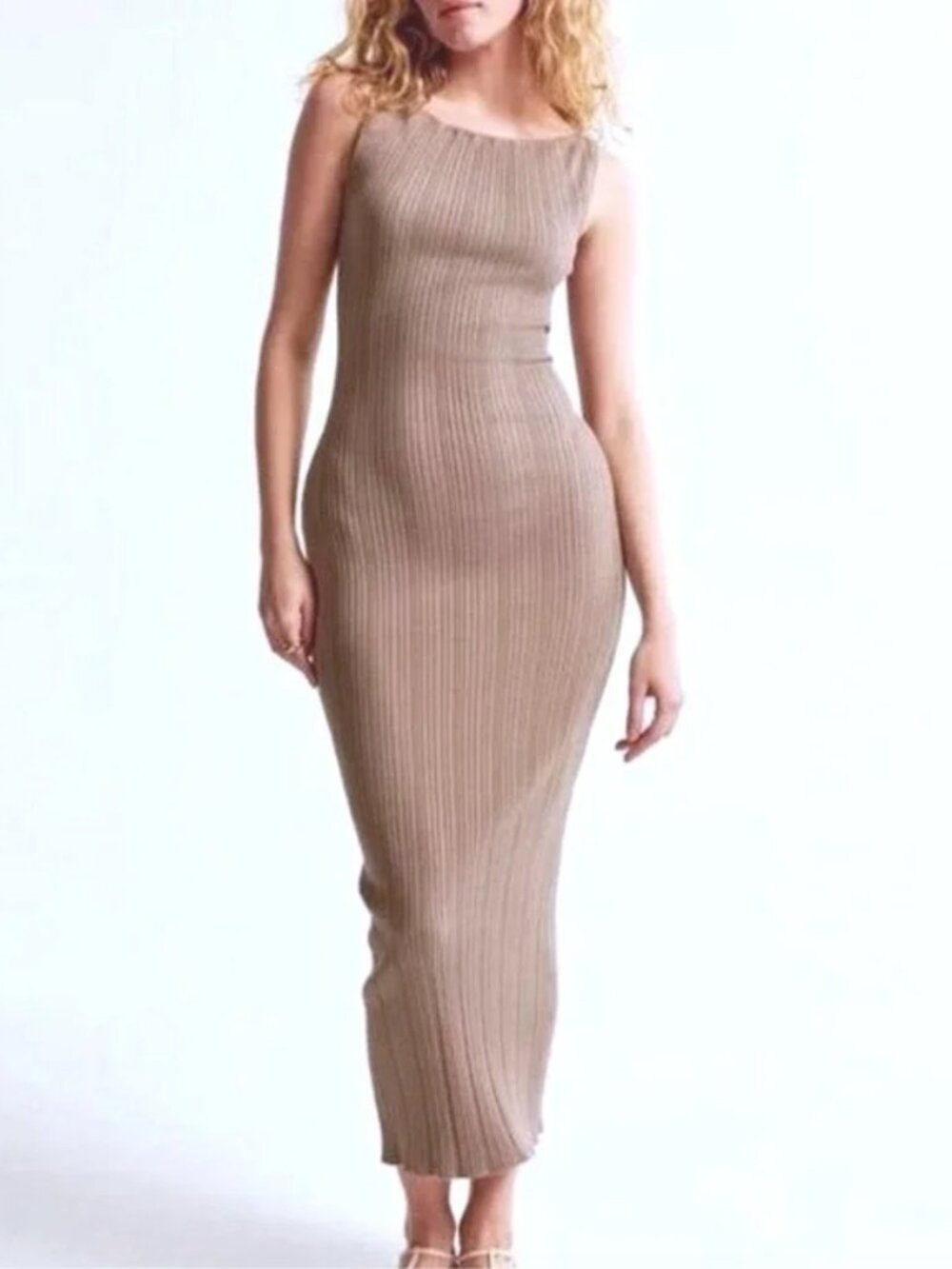 TALL Sleeveless Slash Neck Ribbed Knit Maxi Dress